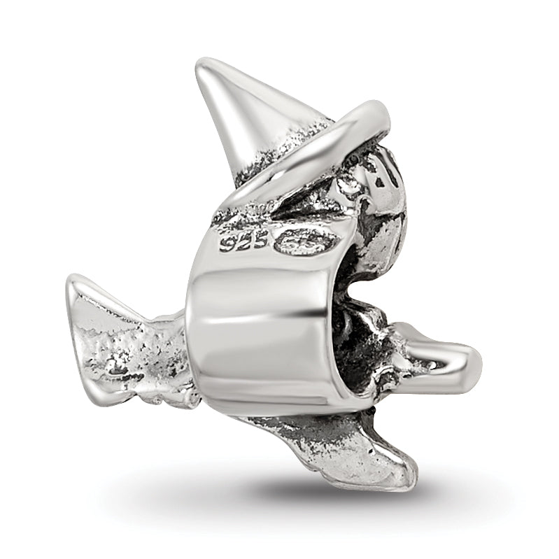 Sterling Silver 925 Kids Witch Bead with Antiqued Finish Solid Design