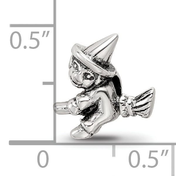 Sterling Silver 925 Kids Witch Bead with Antiqued Finish Solid Design
