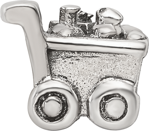 Sterling Silver 925 Kids Shopping Cart Bead with Antiqued Finish Solid Cast Design