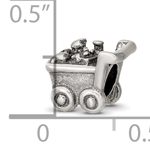 Sterling Silver 925 Kids Shopping Cart Bead with Antiqued Finish Solid Cast Design