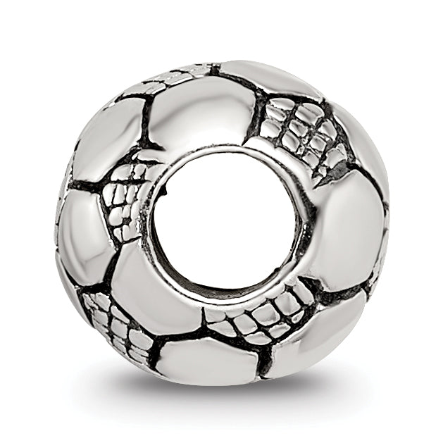 Sterling Silver 925 Kids Soccer Ball Bead with Antiqued Finish Secondary image