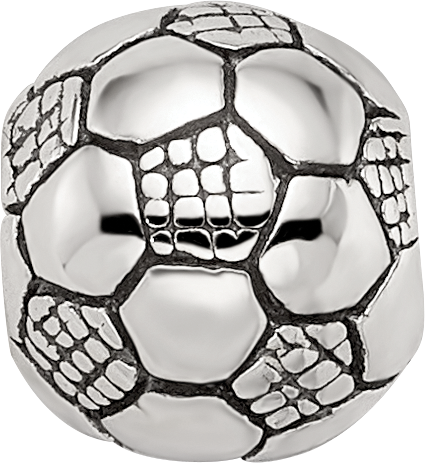 Sterling Silver 925 Kids Soccer Ball Bead with Antiqued Finish
