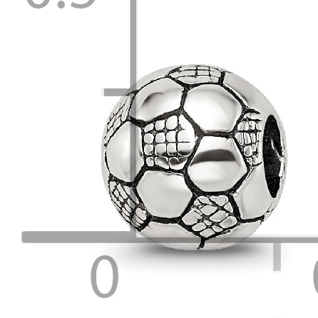 Sterling Silver 925 Kids Soccer Ball Bead with Antiqued Finish
