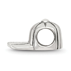 Sterling Silver 925 Kids Baseball Cap Bead with Antiqued Finish Solid Design