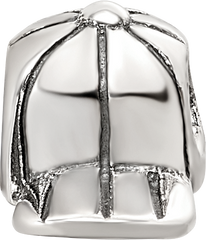 Sterling Silver 925 Kids Baseball Cap Bead with Antiqued Finish Solid Design