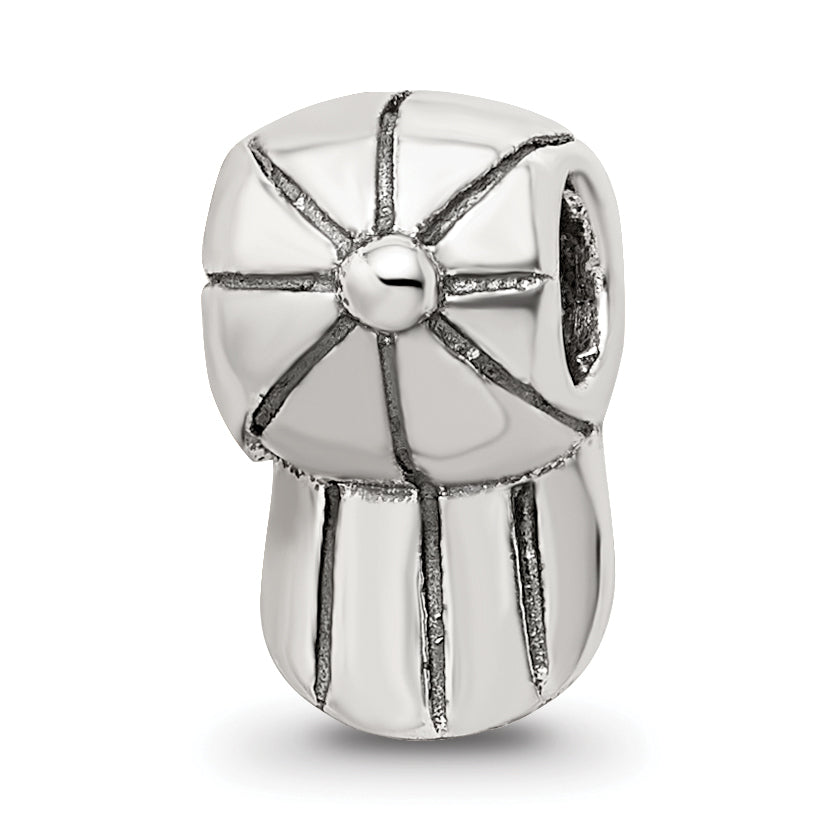 Sterling Silver 925 Kids Baseball Cap Bead with Antiqued Finish Solid Design