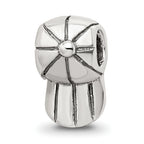 Sterling Silver 925 Kids Baseball Cap Bead with Antiqued Finish Solid Design