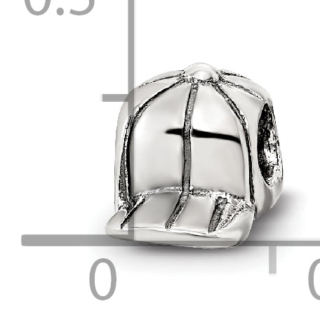 Sterling Silver 925 Kids Baseball Cap Bead with Antiqued Finish Solid Design