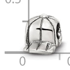 Sterling Silver 925 Kids Baseball Cap Bead with Antiqued Finish Solid Design