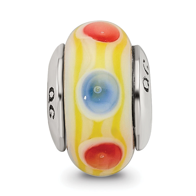 Sterling Silver Kids Yellow Hand-Blown Glass Bead with Polished Finish