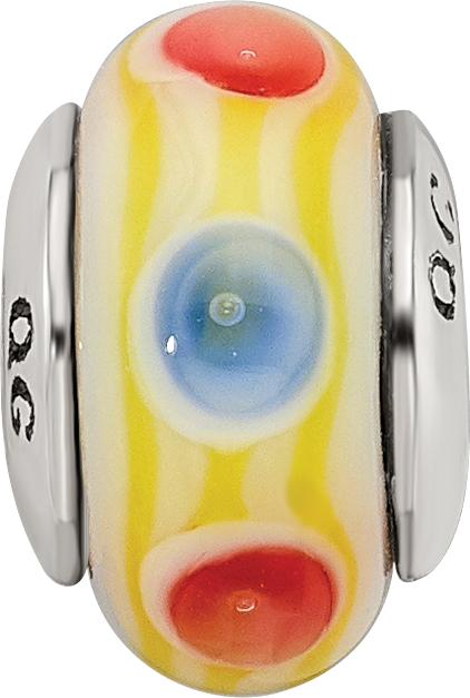 Sterling Silver Kids Yellow Hand-Blown Glass Bead with Polished Finish