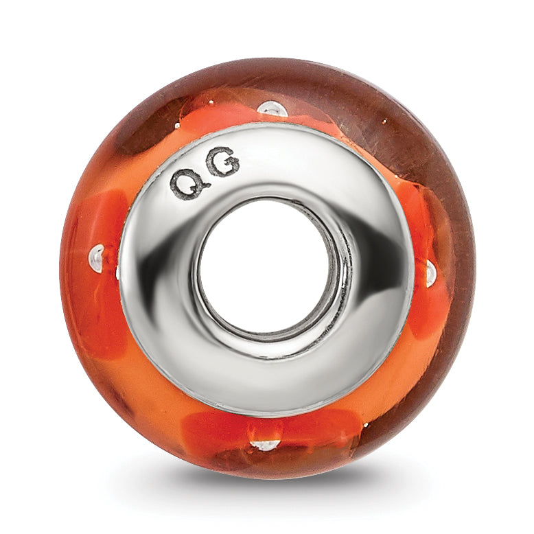 Sterling Silver Kids Glass Bead with Hand-Blown Orange Design Polished Finish Secondary image
