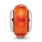 Sterling Silver Kids Glass Bead with Hand-Blown Orange Design Polished Finish