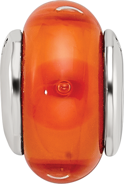 Sterling Silver Kids Glass Bead with Hand-Blown Orange Design Polished Finish