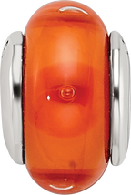 Sterling Silver Kids Glass Bead with Hand-Blown Orange Design Polished Finish