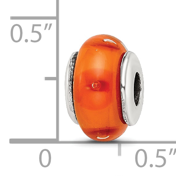 Sterling Silver Kids Glass Bead with Hand-Blown Orange Design Polished Finish