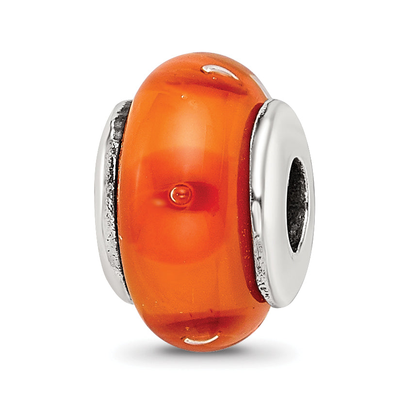 Kids Collection Sterling Silver Hand-blown Orange Glass Reflections Bead Main image