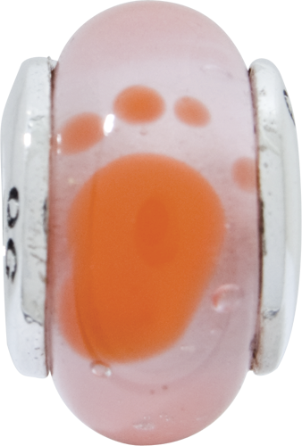 Sterling Silver Kids Glass Bead with Polished Orange Foot Design
