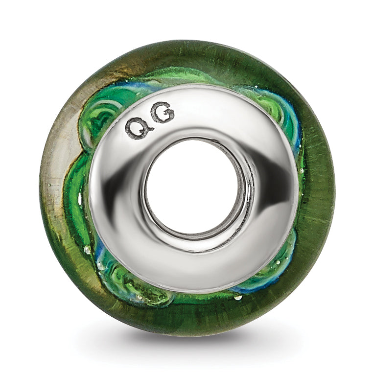Sterling Silver Kids Bead with Green Hand-Blown Glass Polished Finish