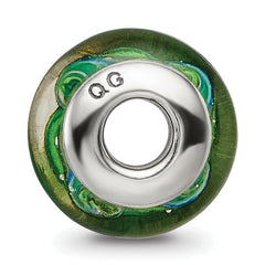 Sterling Silver Kids Bead with Green Hand-Blown Glass Polished Finish