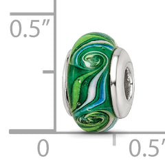 Sterling Silver Kids Bead with Green Hand-Blown Glass Polished Finish
