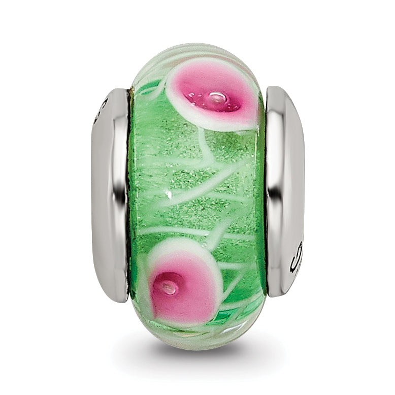 Sterling Silver 925 Kids Green Hand-Blown Glass Bead Polished Finish