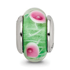 Sterling Silver 925 Kids Green Hand-Blown Glass Bead Polished Finish