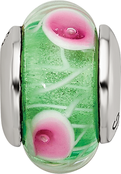 Sterling Silver 925 Kids Green Hand-Blown Glass Bead Polished Finish