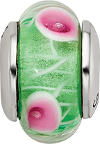 Sterling Silver 925 Kids Green Hand-Blown Glass Bead Polished Finish