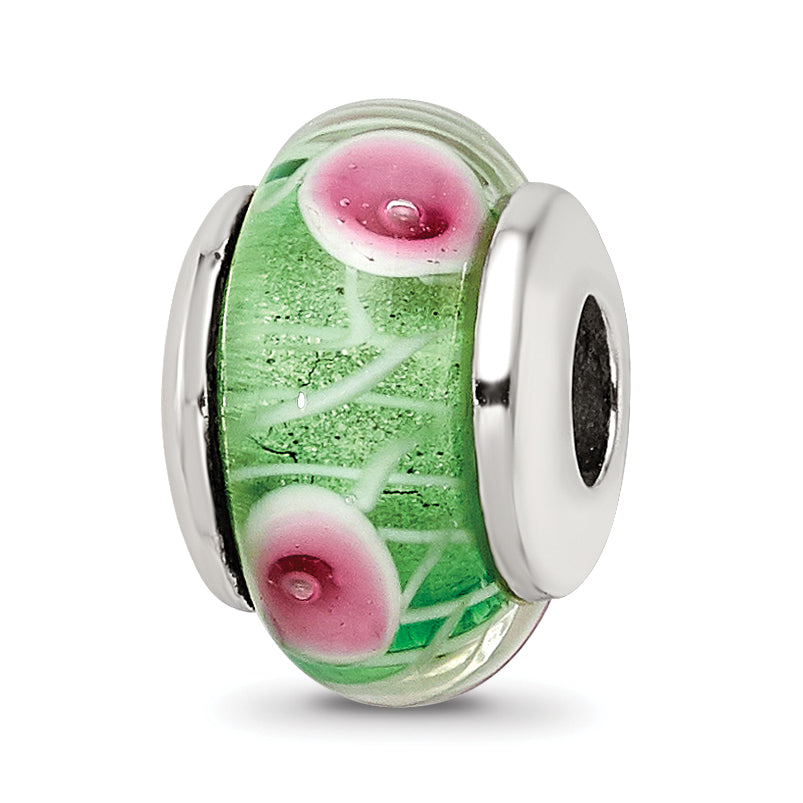 Sterling Silver Reflections Kids Green Hand-blown Glass Bead Main image