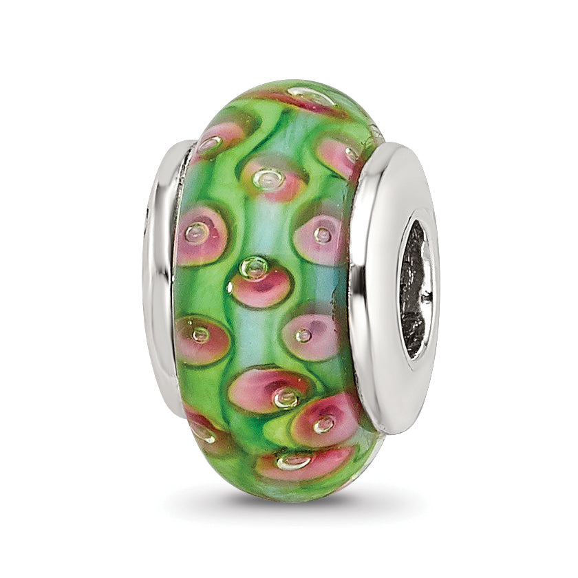 Sterling Silver Reflections Kids Green Blue Hand-blown Glass Bead Main image