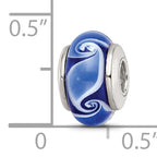 Sterling Silver Blue Glass Wave Bead for Kids with Polished Finish