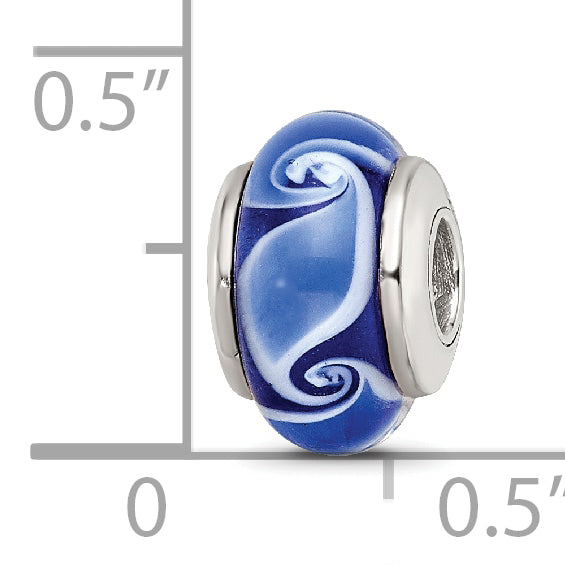 Sterling Silver Blue Glass Wave Bead for Kids with Polished Finish