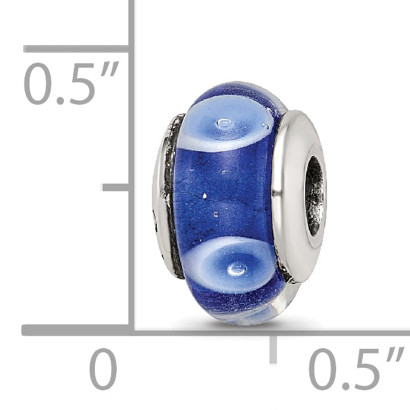 Sophia Jewelers Kids Sterling Silver Glass Bead with Blue and White Dots Pattern