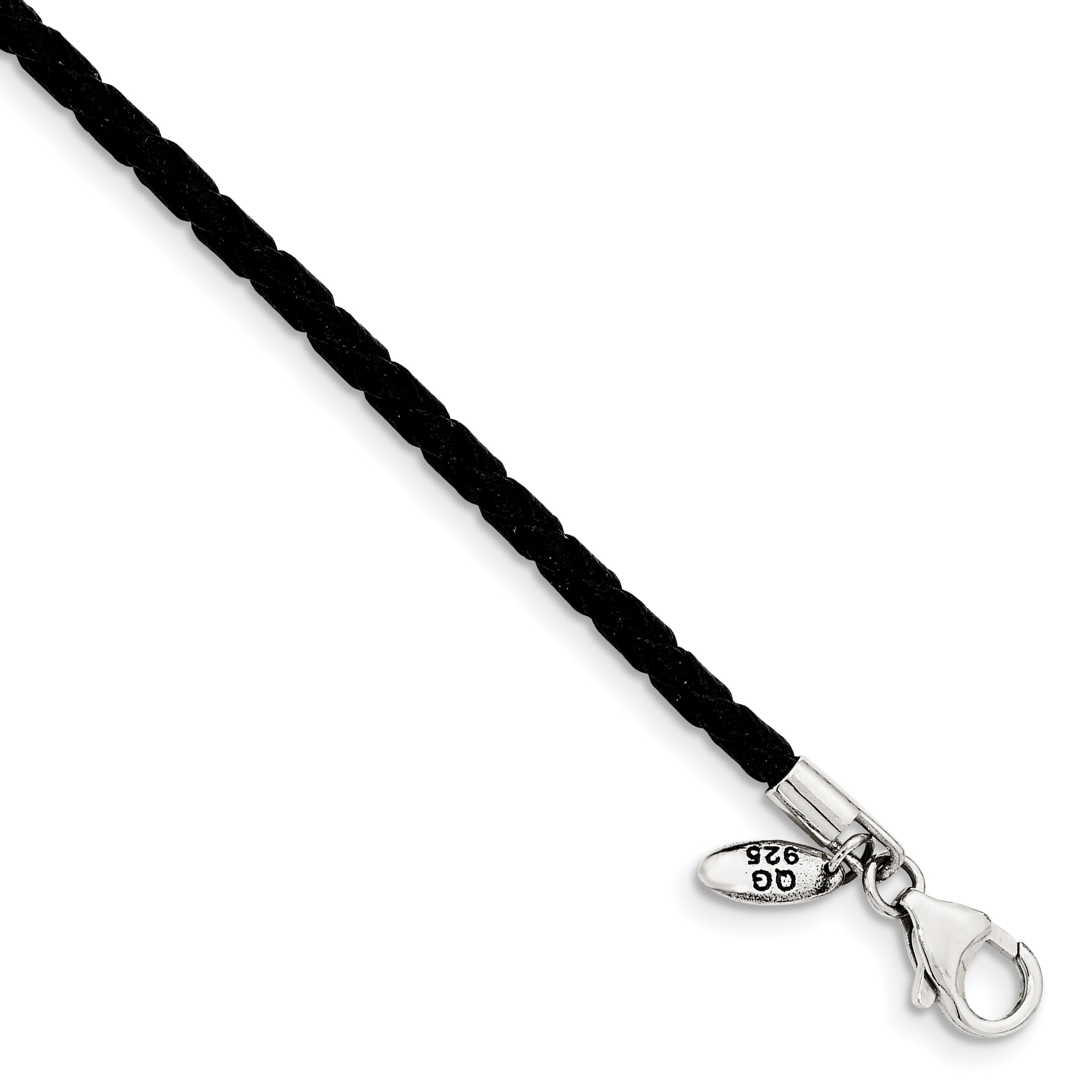 Sterling Silver Reflections Black Leather Bead Necklace Main image