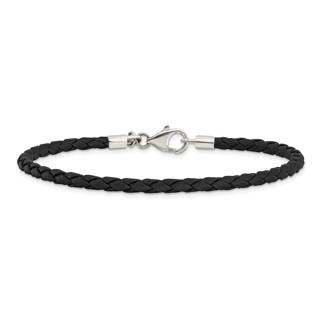 Sterling Silver Reflections Black Leather Bead Bracelet