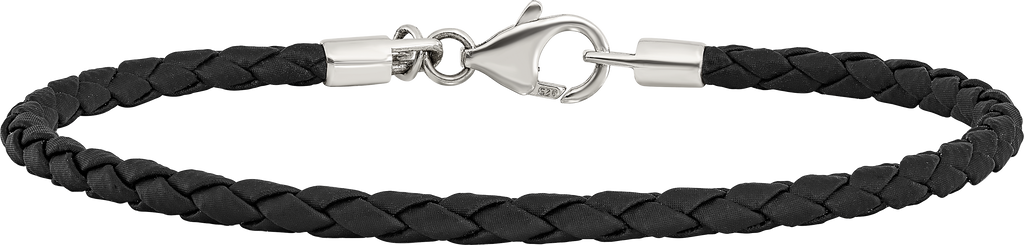 Sterling Silver Reflections Black Leather Bead Bracelet