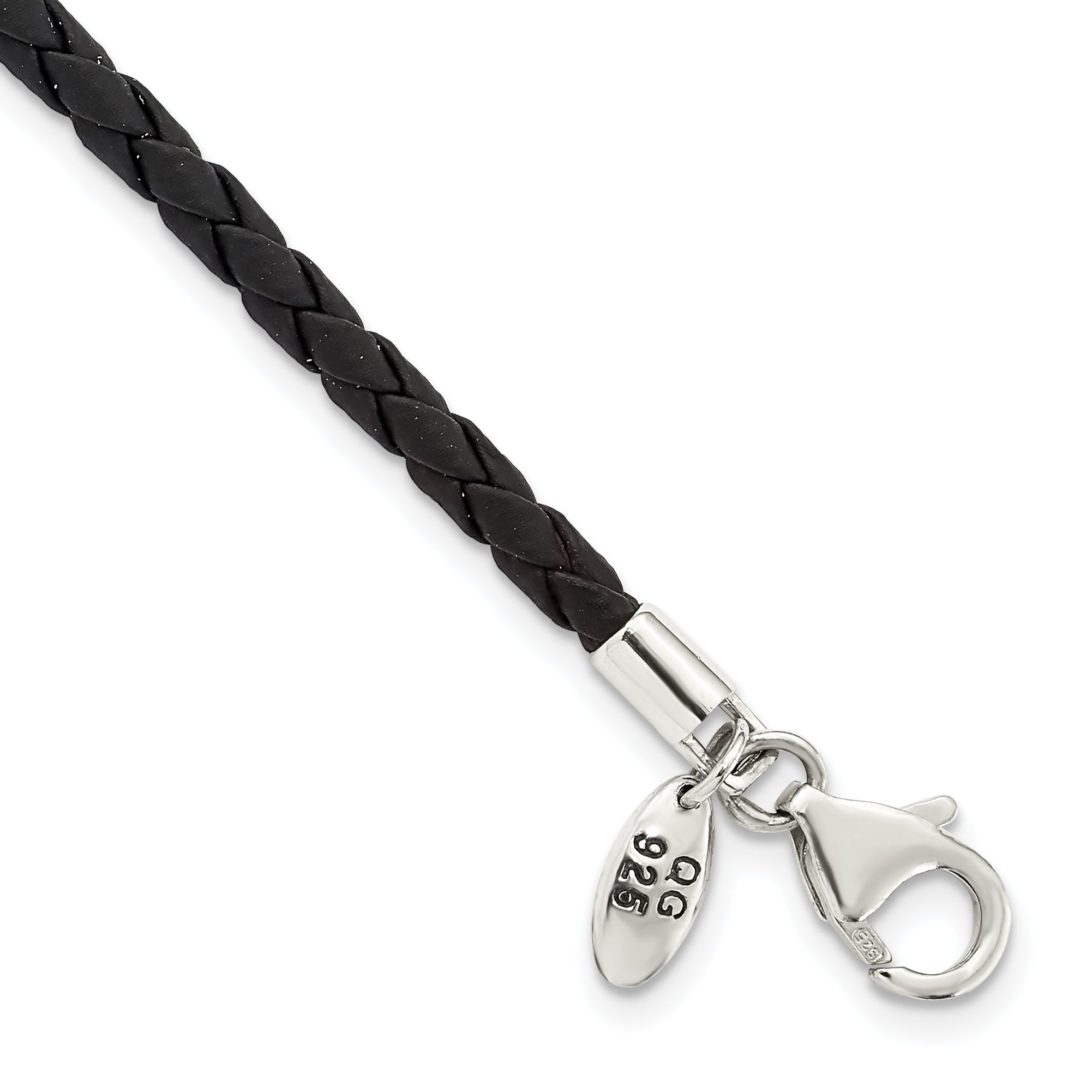 Sterling Silver Reflections Black Leather Bead Bracelet Main image