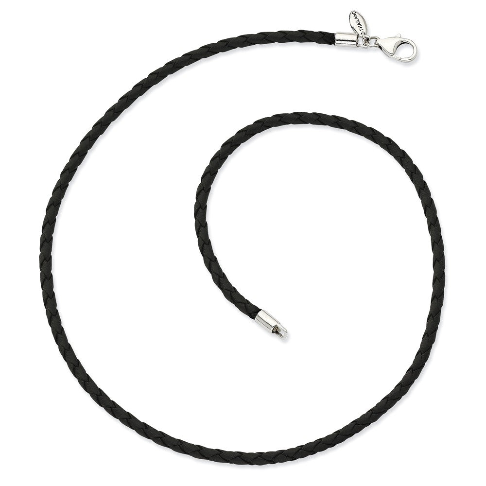 Sterling Silver Reflections Black Leather Bead Necklace