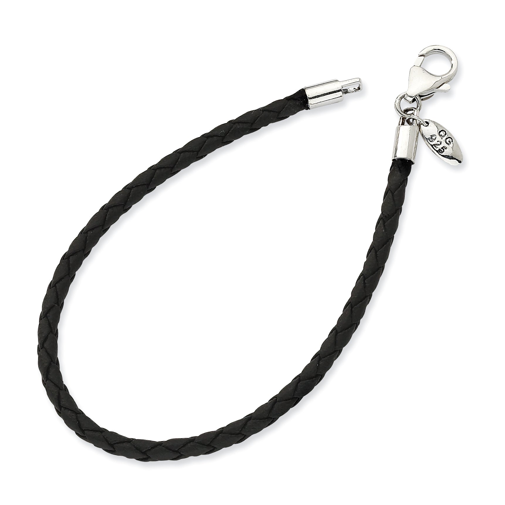 Sterling Silver Reflections Black Leather Bead Bracelet Main image