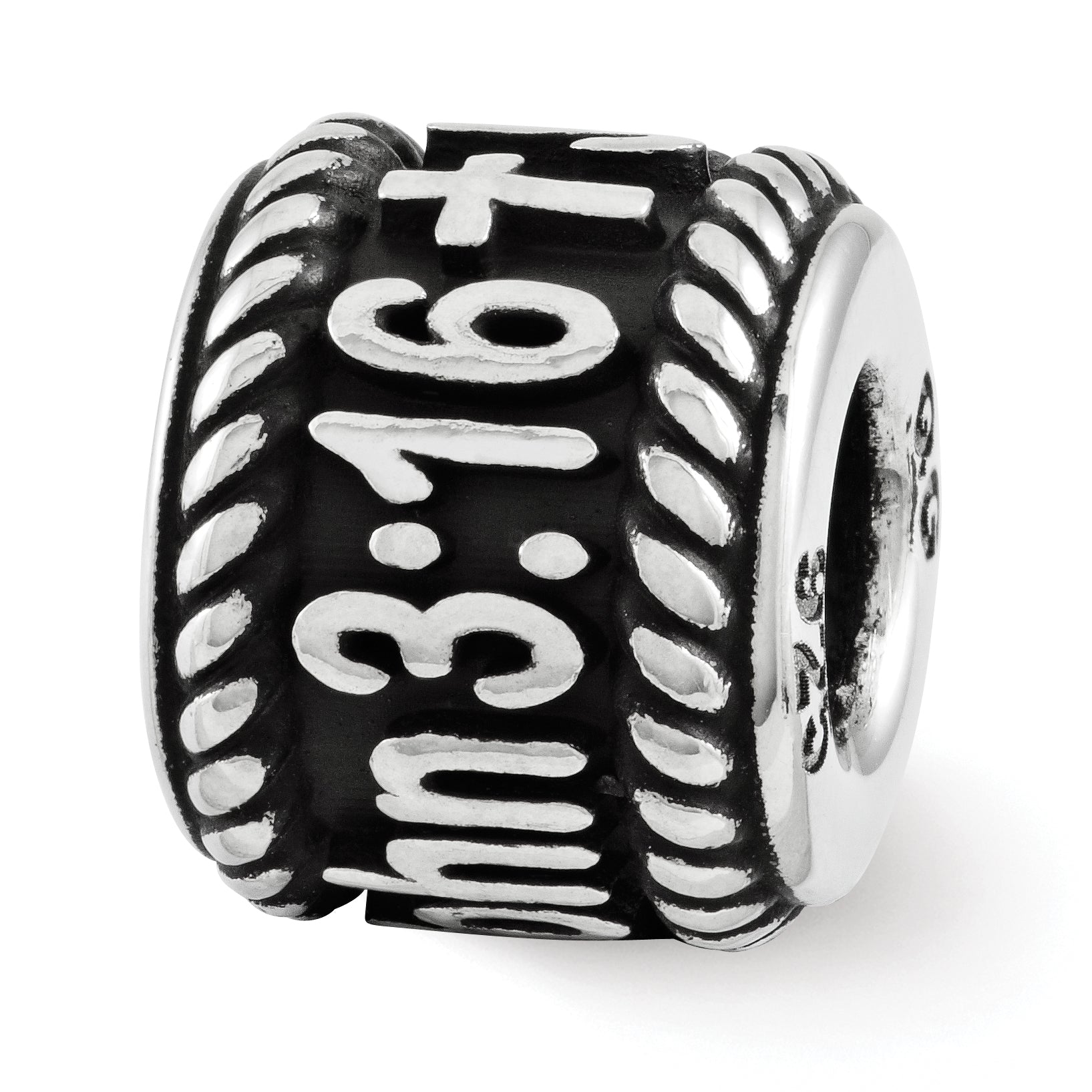 Sterling Silver Reflection Rope Boarder and Cross Personalized Bead