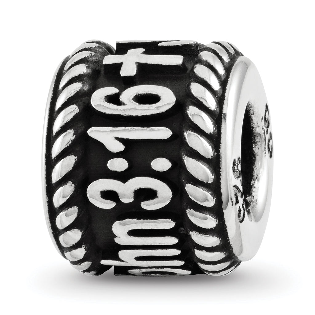 Sterling Silver Reflection Rope Boarder and Cross Personalized Bead