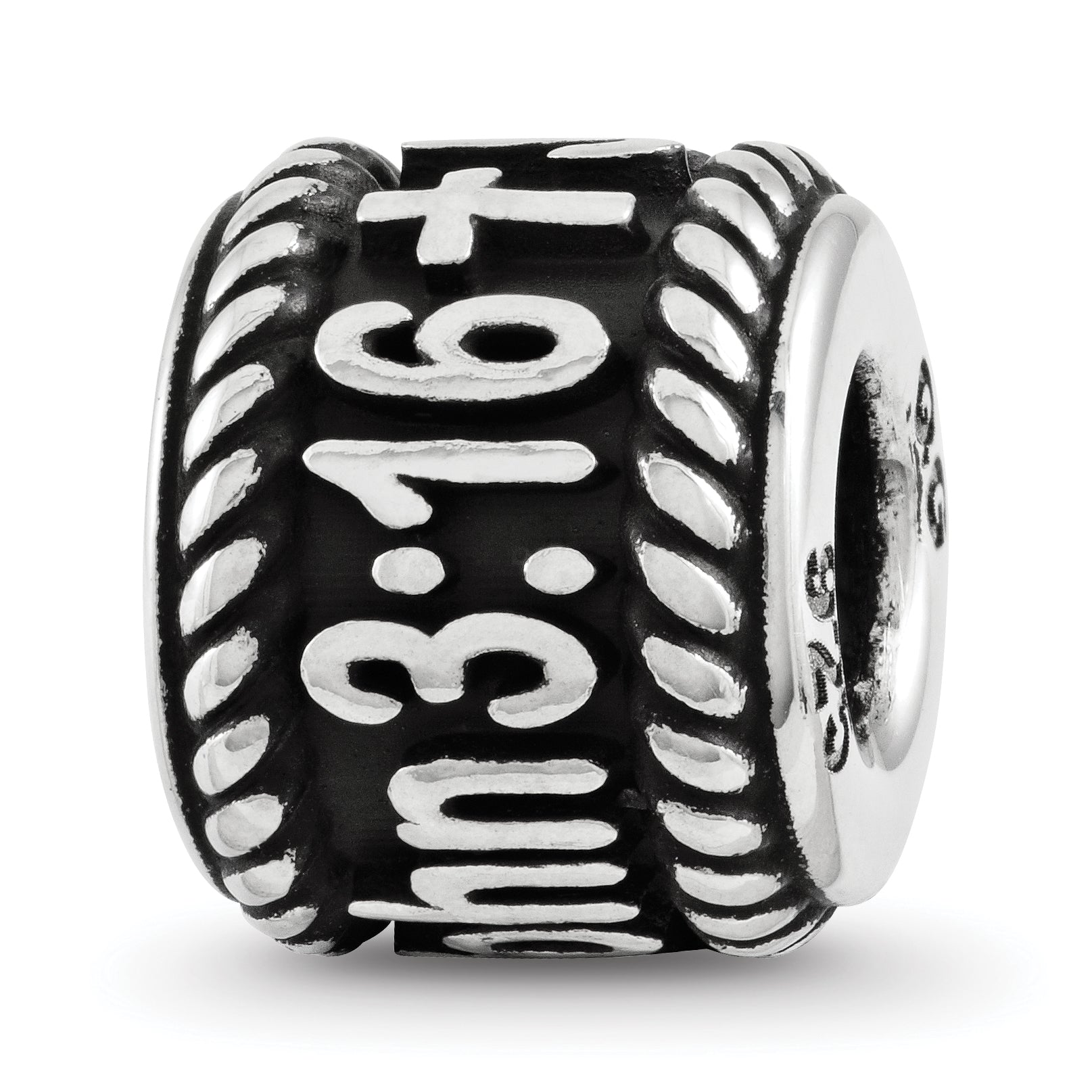 Sterling Silver Reflection Rope Boarder and Cross Personalized Bead