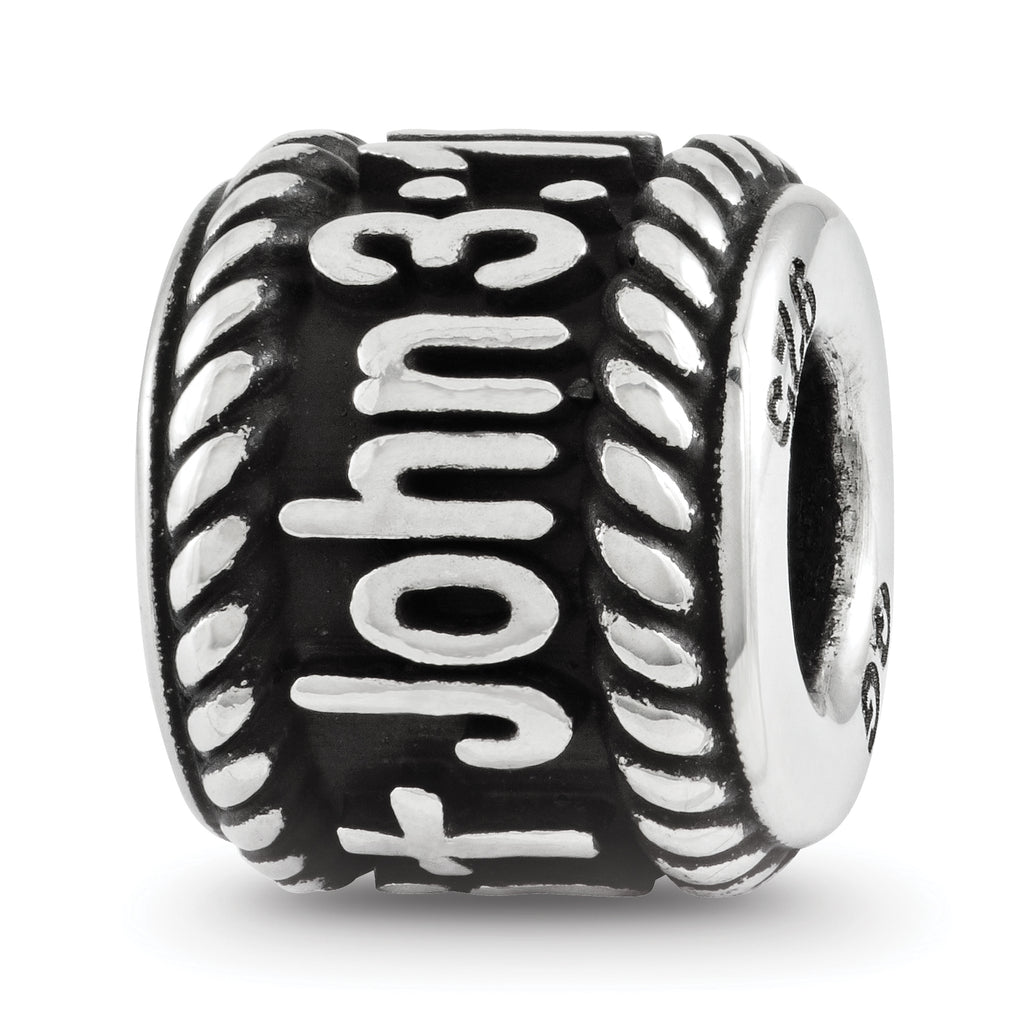 Sterling Silver Reflection Rope Boarder and Cross Personalized Bead