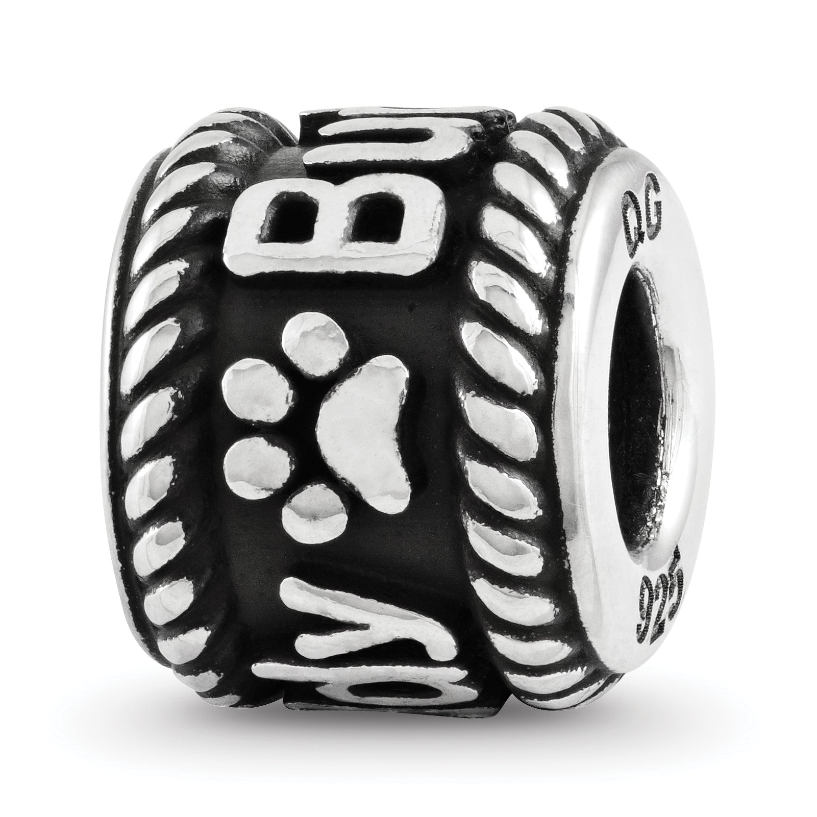 Sterling Silver Reflection Rope Boarder and Paw Print Personalized Bead Main image
