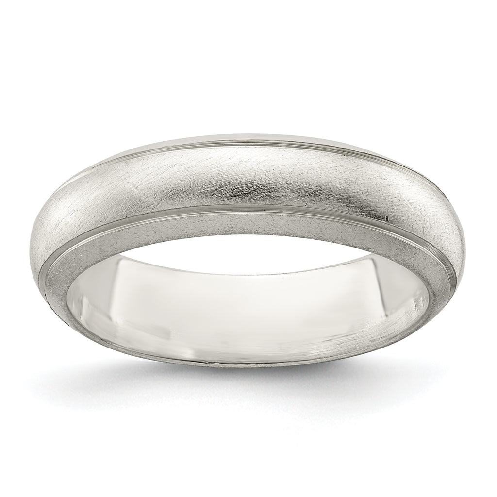 Sterling Silver 5mm Satin Half Round with Edge Lines Size 12 Band