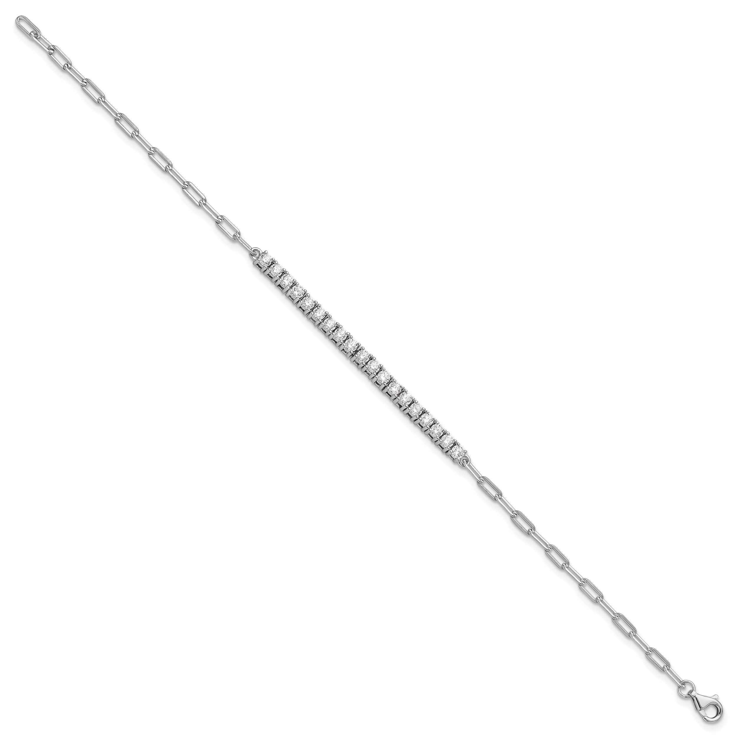 Sterling Shimmer Sterling Silver Rhodium-plated 19 Stone 7 inch Paperclip Link Bracelet