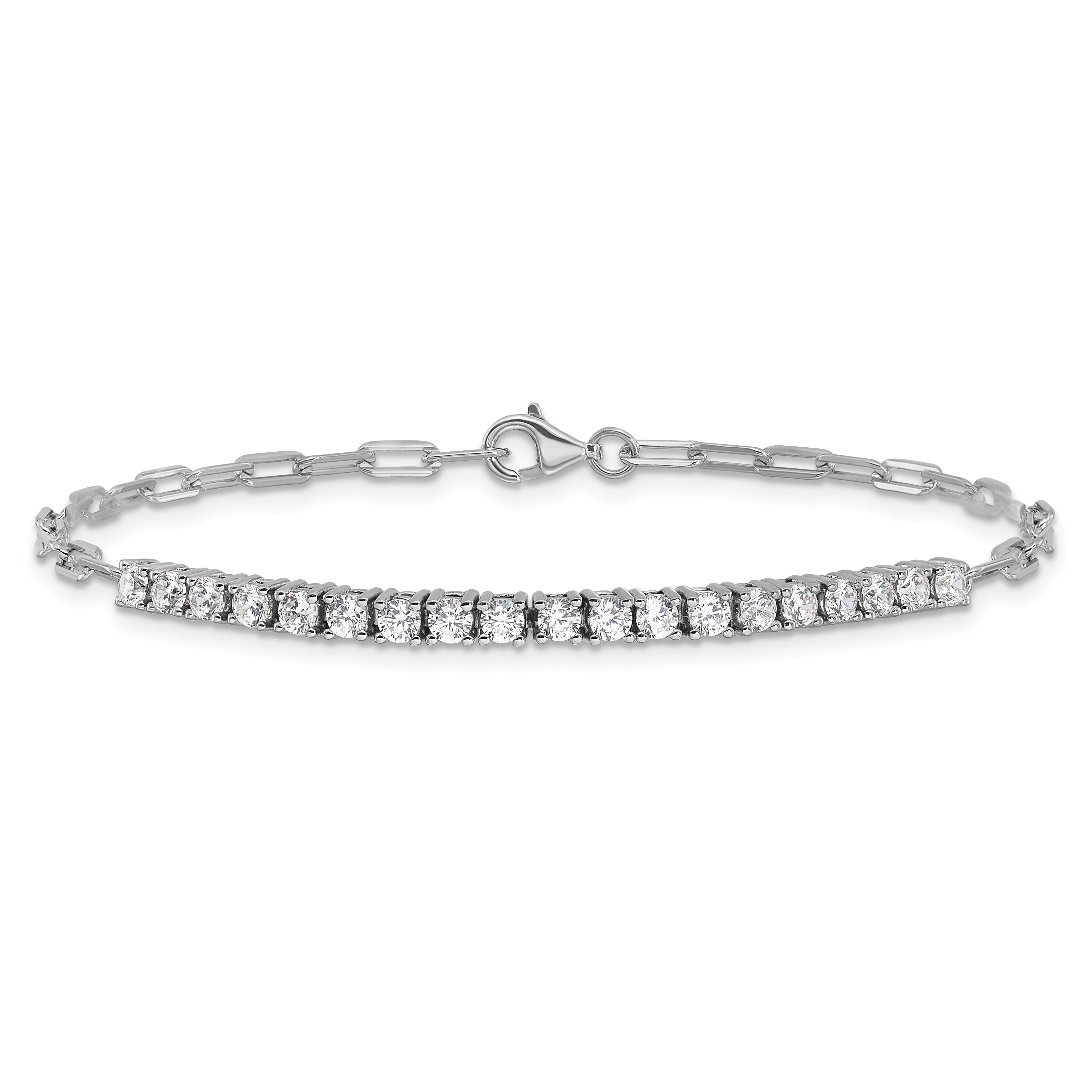 Sterling Shimmer Sterling Silver Rhodium-plated 19 Stone 7 inch Paperclip Link Bracelet