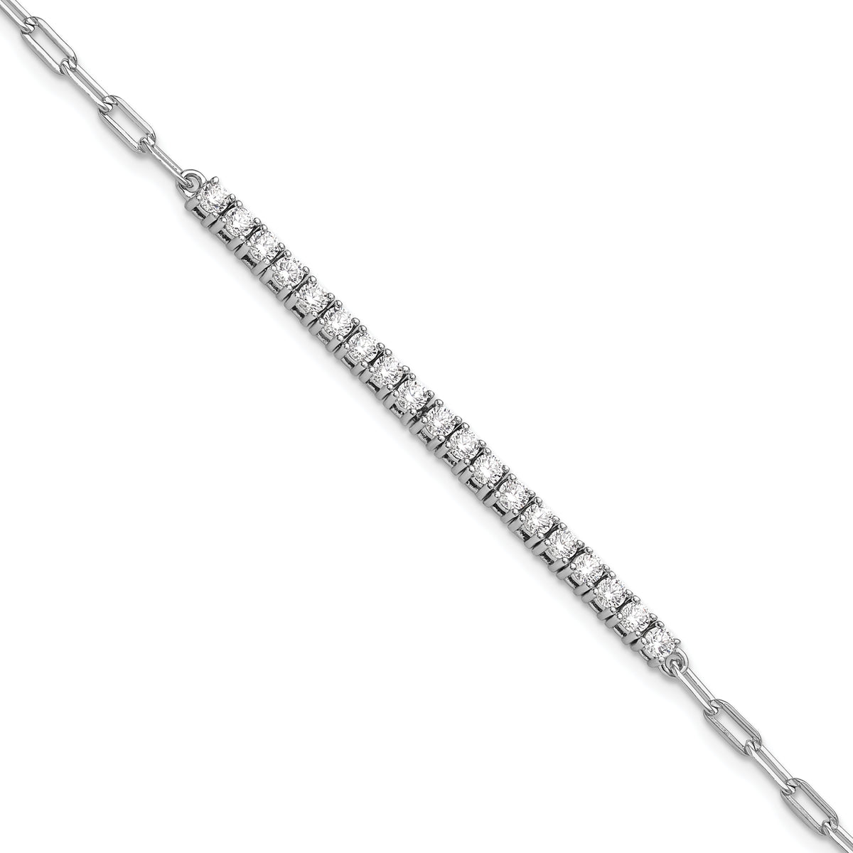 Sterling Shimmer Sterling Silver Rhodium-plated 19 Stone 7 inch Paperclip Link Bracelet