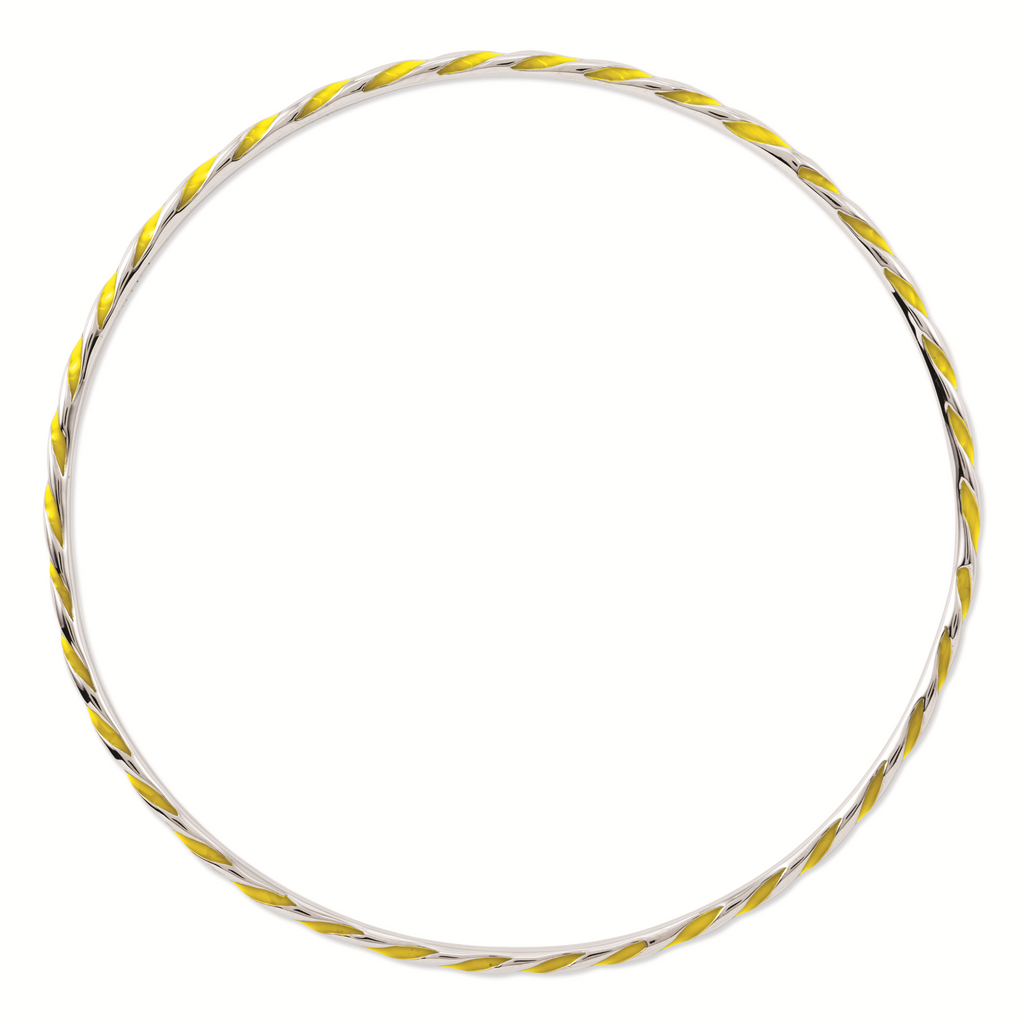 Sterling Silver 925 Stackable Yellow Enamel Bangle with Polished Finish